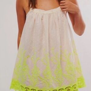 Free People Cream and Neon Yellow Chemise